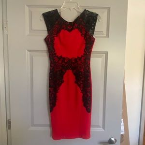 Red with Black Lace Dress